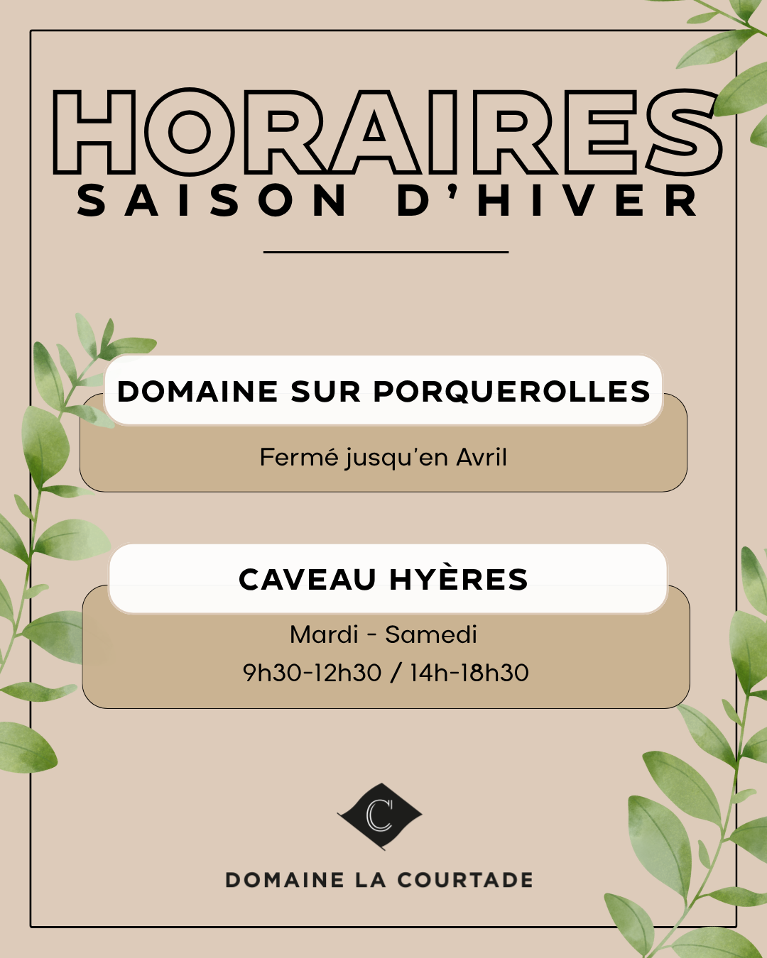 Nouveaux horaires - Boutique de Hyères ouverte !